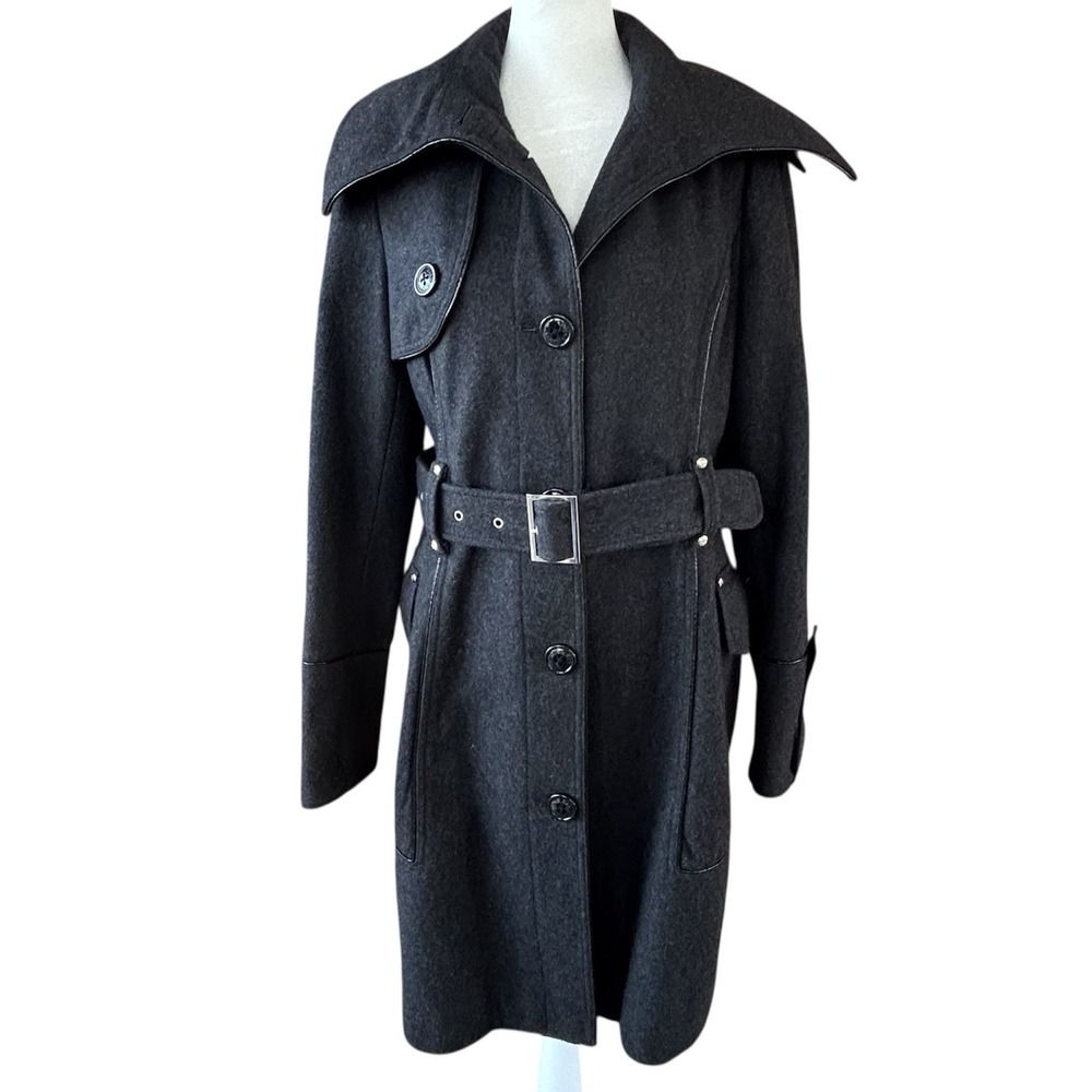 Miss Sixty M60 Wool Blend Double Breasted Peacoat Trenchcoat Dark Grey Womens M